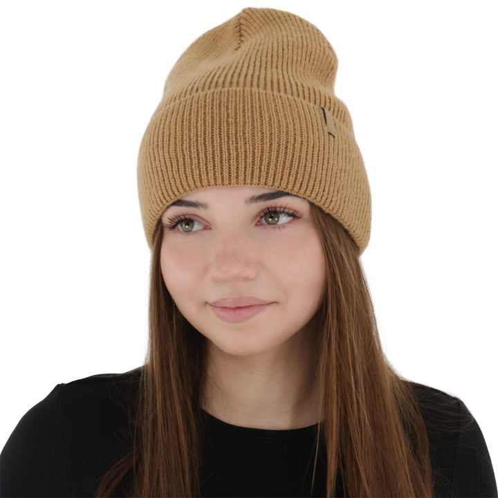 Wintermütze Damen, camel, mit Merinowolle, Tahoe