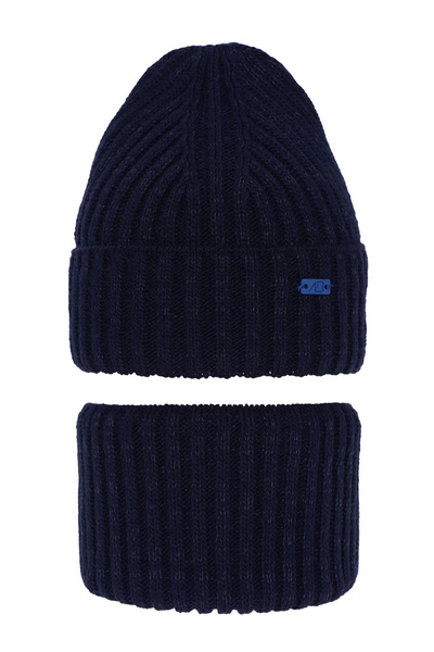Winterset Jungen: Mütze und Schlauchschal Navy Blau Zeno