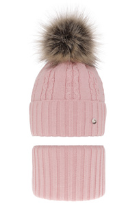 Winterset Mädchen: Mütze und Schlauchschal mit Bommel Rosa Felia