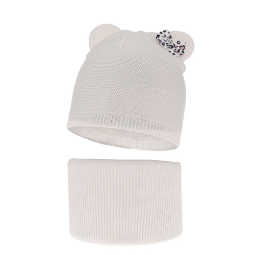 Herbst und Frühlingsset Mädchen: Mütze und Schlauchschal, mit Baumwolle, Weiß Nicolette
