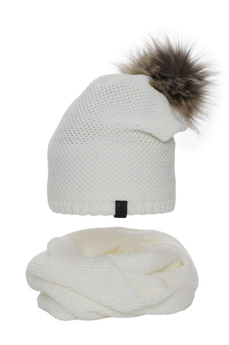 Winterset Damen: Mütze und Schlauchschal Weiß Kaliana