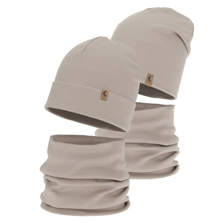 Herbst und Frühlingsset Mädchen: Mütze und Schlauchschal, Baumwolle, beige, Bravura