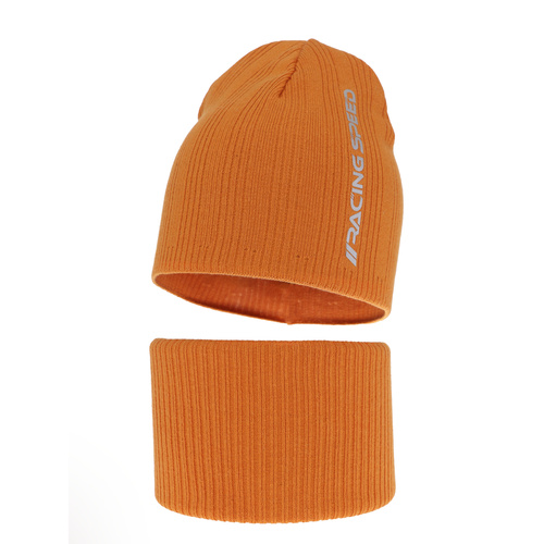 Herbst und Frühlingsset Jungen: Mütze und Schlauchschal, mit Baumwolle, Orange Kolorado
