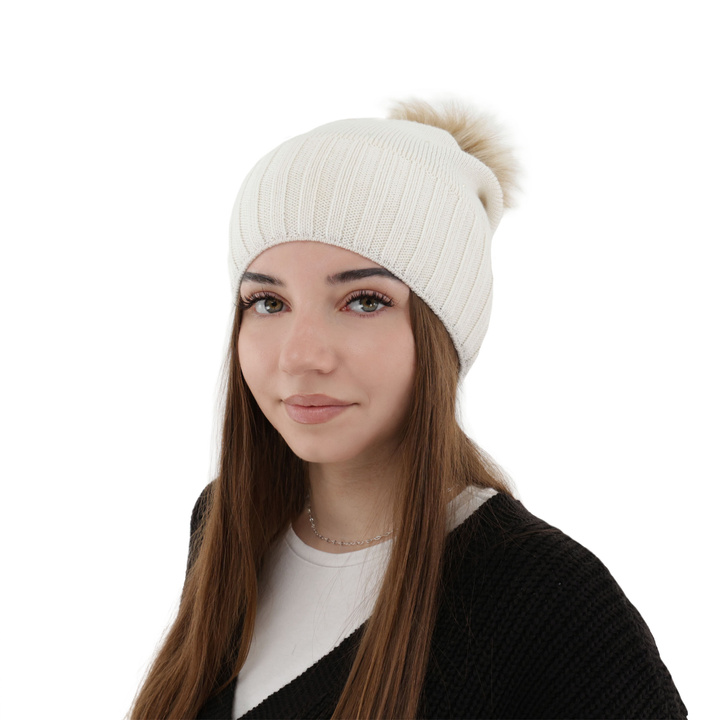 Wintermütze Damen aus Merinowolle in Cremefarbe Malga