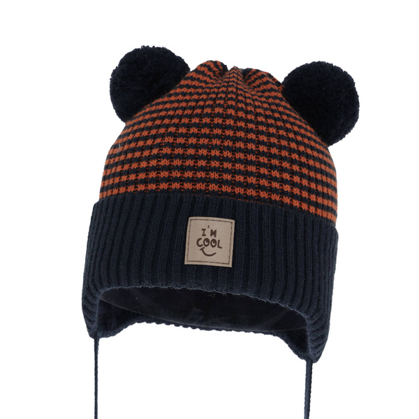Herbst und Frühlingsmütze für Jungen mit zwei Bommeln Navy Blau Laurent