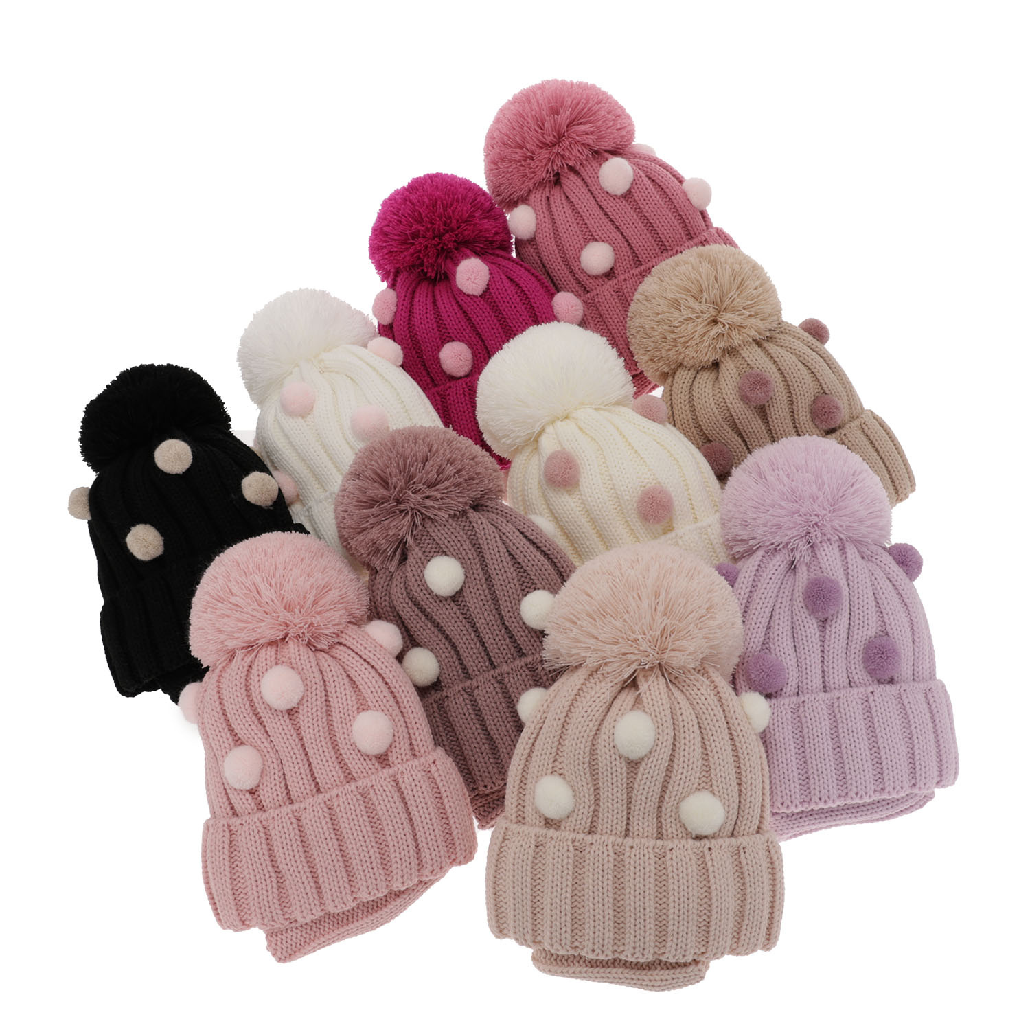 Winterset Mädchen: Mütze und Schlauchschal mit Bommel Rosa Hekate