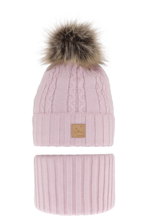 Winterset Mädchen: Mütze und Schlauchschal mit Bommel Violett Alexia