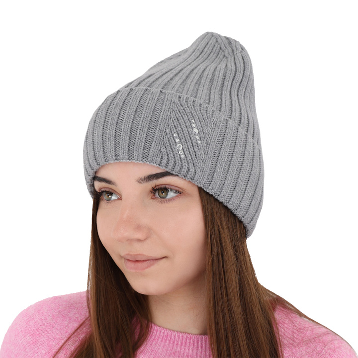 Wintermütze Damen 100% extrafeine Merinowolle Grau Ariga
