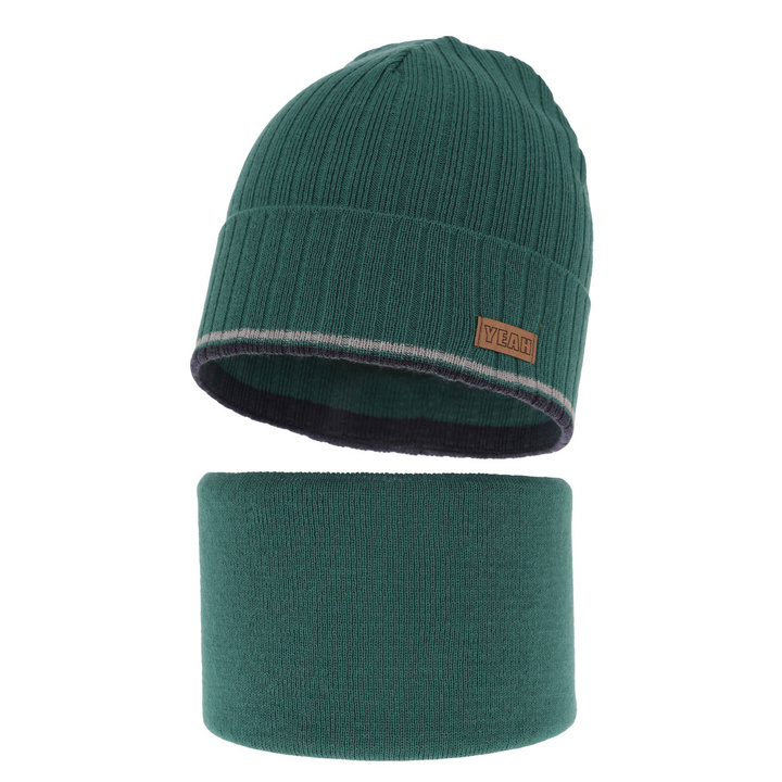 Herbst und Frühlingsset Jungen: Mütze und Schlauchschal, mit Baumwolle, Grün London