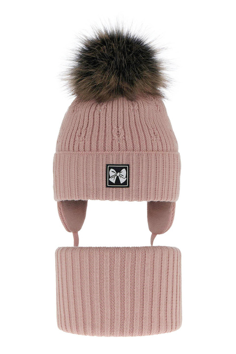 Winterset Mädchen: Mütze und Schlauchschal mit Bommel Rosa Kinia