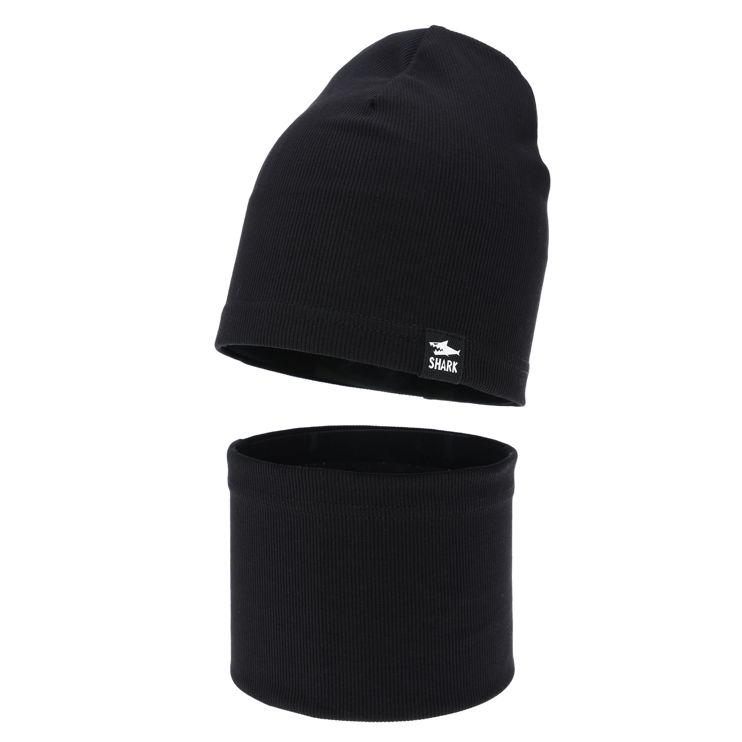 Herbst und Frühlingsset Jungen: Mütze und Schlauchschal, schwarz, Baumwolle, Rumel