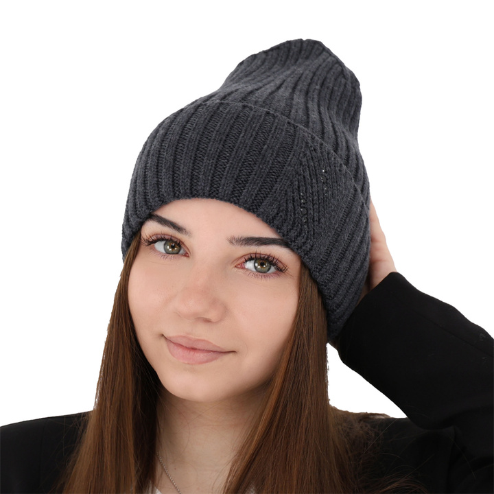 Wintermütze Damen 100% extrafeine Merinowolle Grau Ariga
