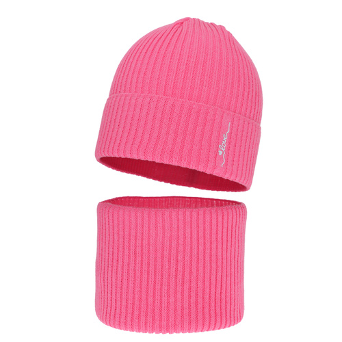 Herbst und Frühlingsset Mädchen: Mütze und Schlauchschal, mit Baumwolle, Rosa Elvara