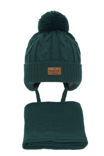 Winterset Jungen: Mütze und Schal mit Bommel Grün Remix
