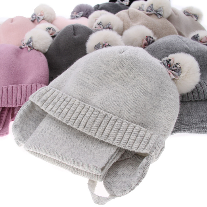 Winterset Mädchen: Mütze und Schlauchschal mit zwei Bommeln Rosa Lilo