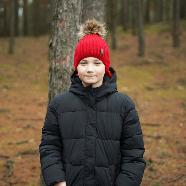 Wintermütze Jungen mit Bommel Orange Amur