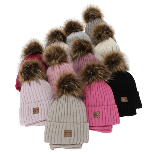 Winterset Mädchen: Mütze und Schlauchschal, beige, gefüttert mit Fleece, mit Merinowolle, Bellina
