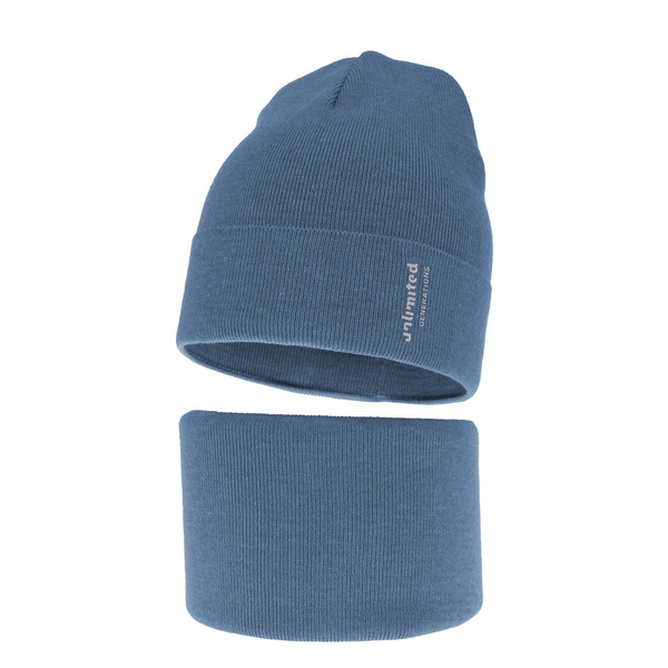 Herbst und Frühlingsset Jungen: Mütze und Schlauchschal Blau Timothe