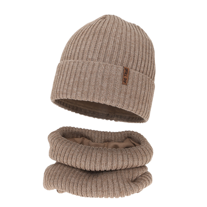 Winterset Jungen: Mütze und Schlauchschal, beige, mit Polarfleecefutter, mit Merinowolle, Colton