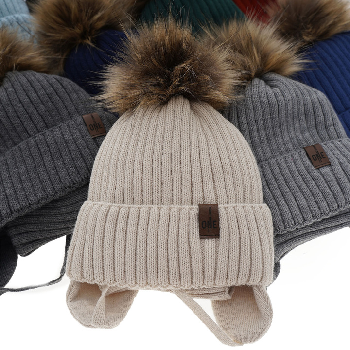 Winterset Jungen: Mütze und Schlauchschal mit Bommel Light Blau Puzel
