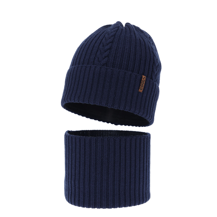 Winterset für Jungen: Mütze und Schlauchschal 100% extrafeine Merinowolle in Navy Blau Wilson