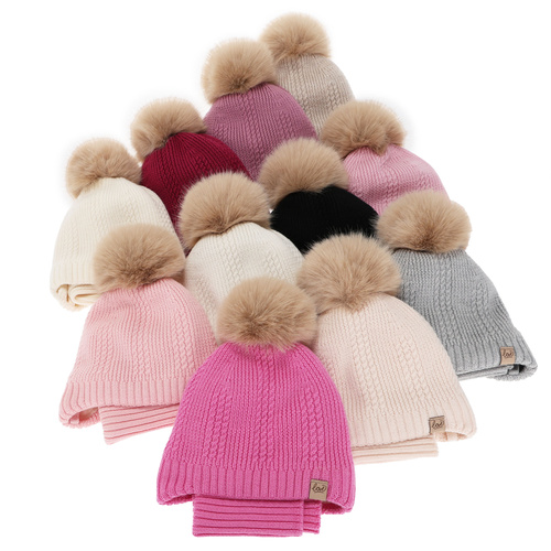 Mütze und Schlauchschal für Mädchen Winterset, rosa, 100% Merinowolle, mit Wollfleecefutter, gebunden Danielle