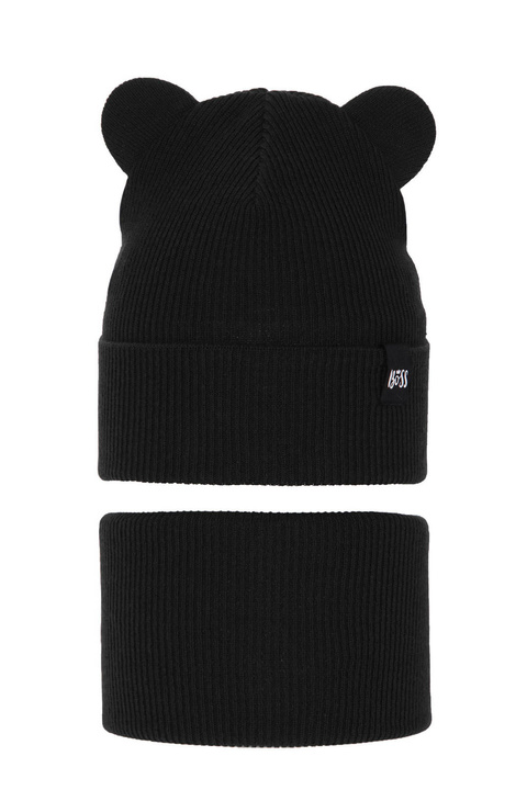 Herbst und Frühlingsset Jungen: Mütze und Schlauchschal, mit Baumwolle, Schwarz Grajan