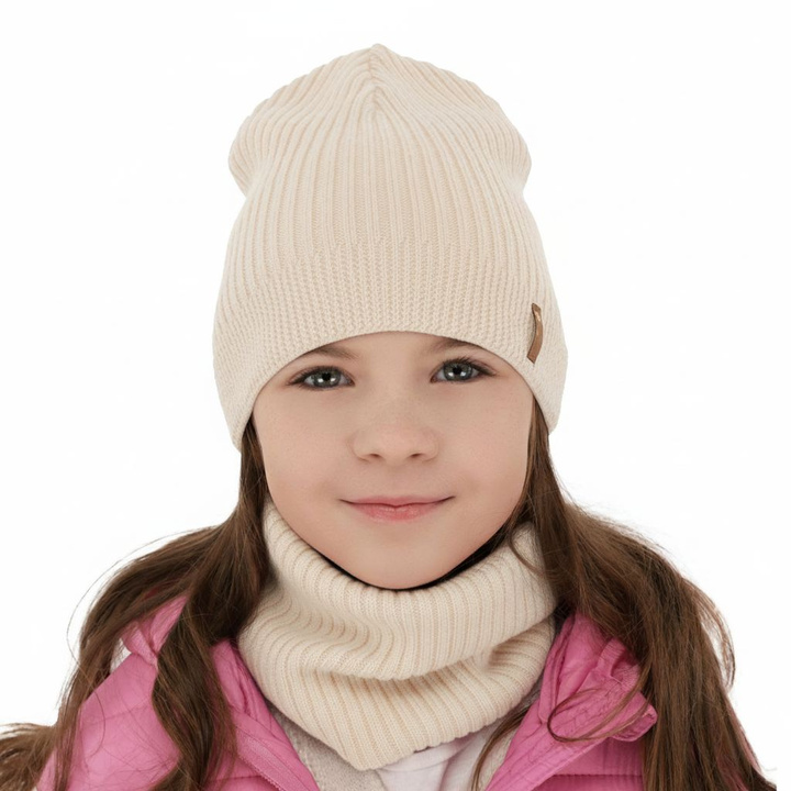 Herbst und Frühlingsset Mädchen: Mütze und Schlauchschal 100% extrafeine Merinowolle Rosa Chelsie