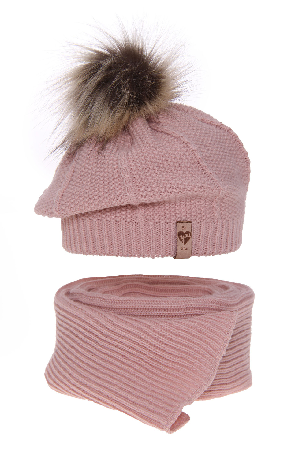 Winterset Mädchen: Mütze und Schal mit Bommel Rosa Elif