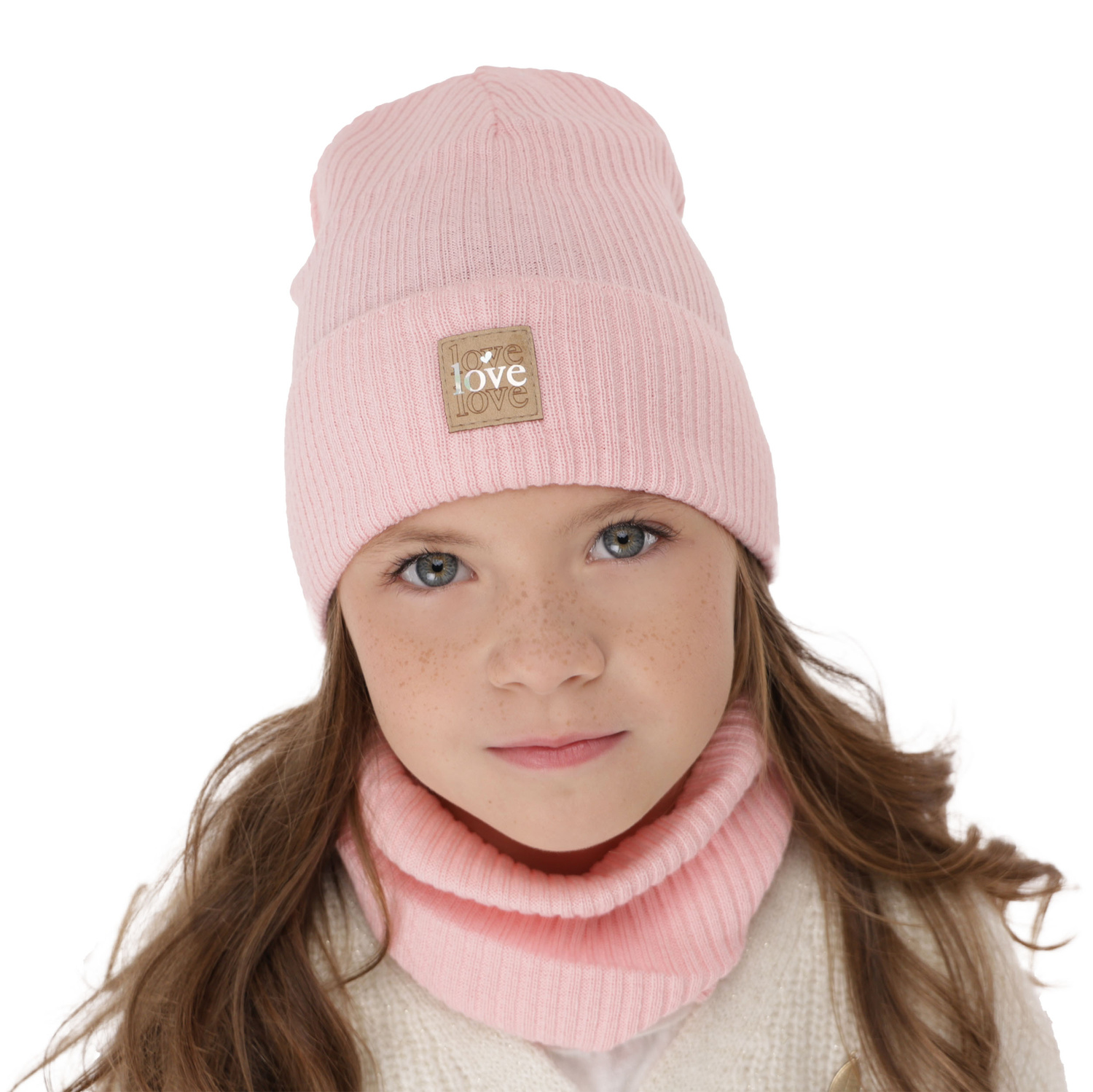 Herbst und Frühlingsset Mädchen: Mütze und Schlauchschal, mit Baumwolle, Beige Furora