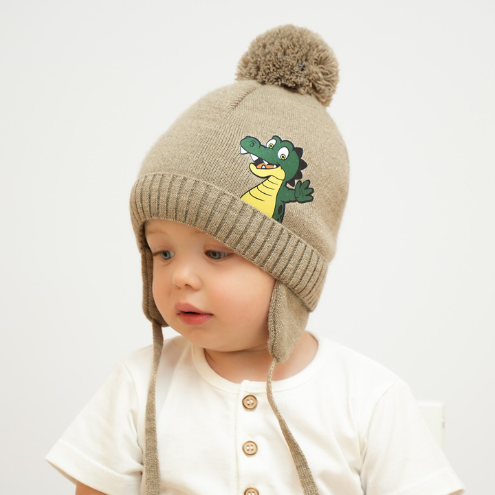 Winterset Jungen: Mütze und Schlauchschal mit Bommel Schwarz Damir
