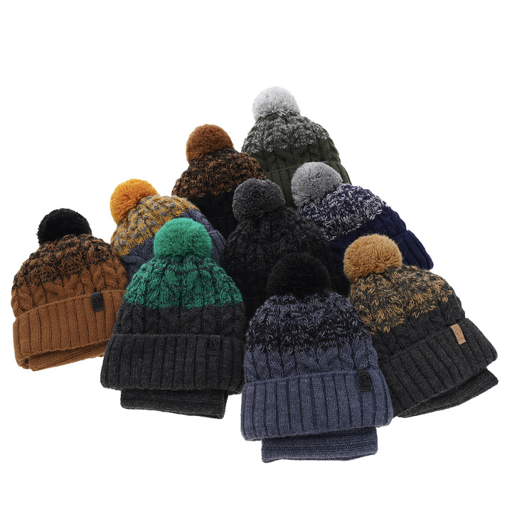 Winterset Jungen: Mütze und Schlauchschal mit Bommel Khaki Travis