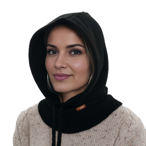 Balaclava für Damen, Winter, schwarz, mit Merinowolle, Elizabeth