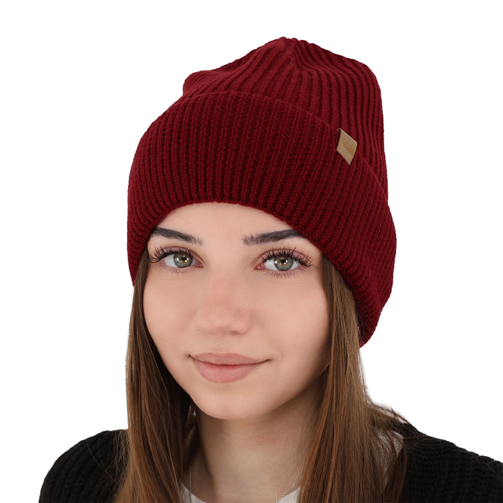 Wintermütze Damen 100% extrafeine Merinowolle Burgunder Isla