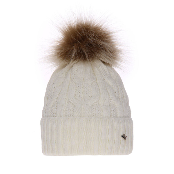 Wintermütze Damen mit Bommel Cremefarben Laona