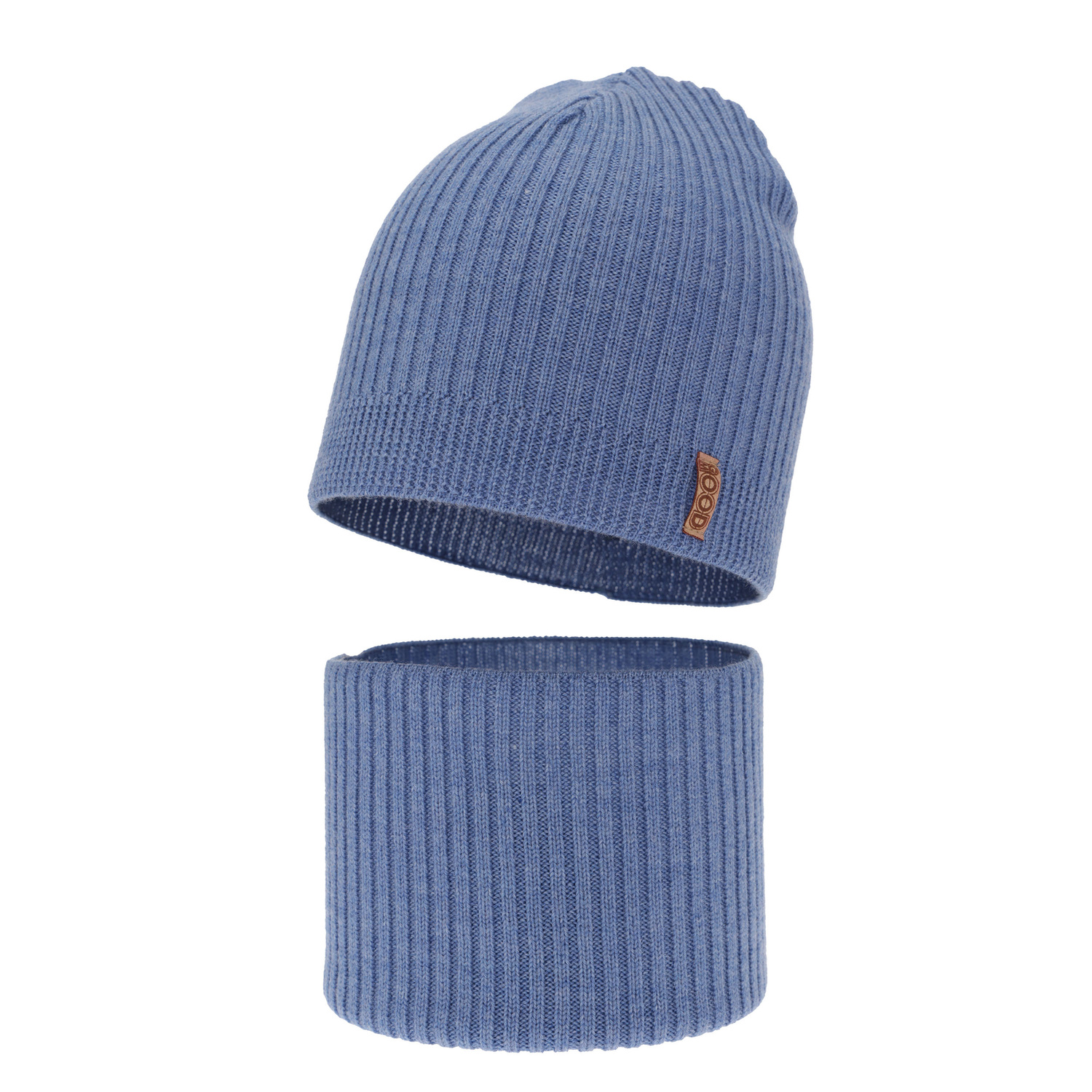 Herbst und Frühlingsset Jungen: Mütze und Schlauchschal 100% extrafeine Merinowolle Blau Chester