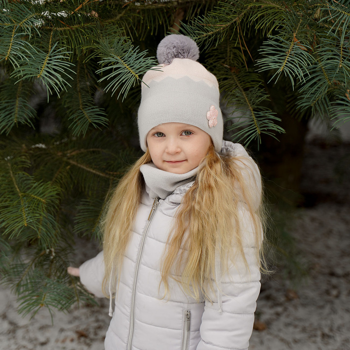 Winterset Mädchen: Mütze und Schlauchschal mit Bommel Rosa Danka