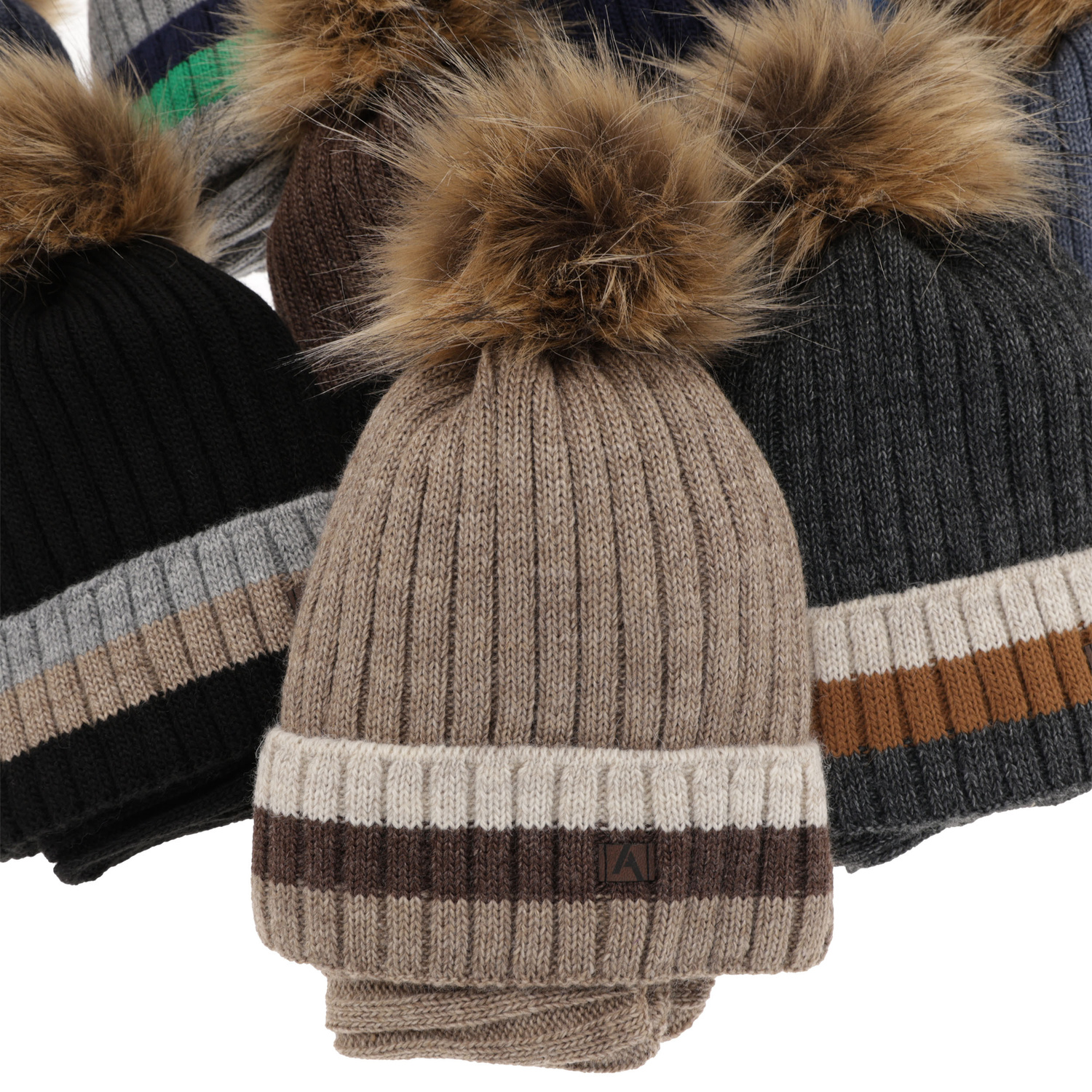 Winterset für Jungen: Mütze und Schlauchsch mit Bommel in Beige Beno