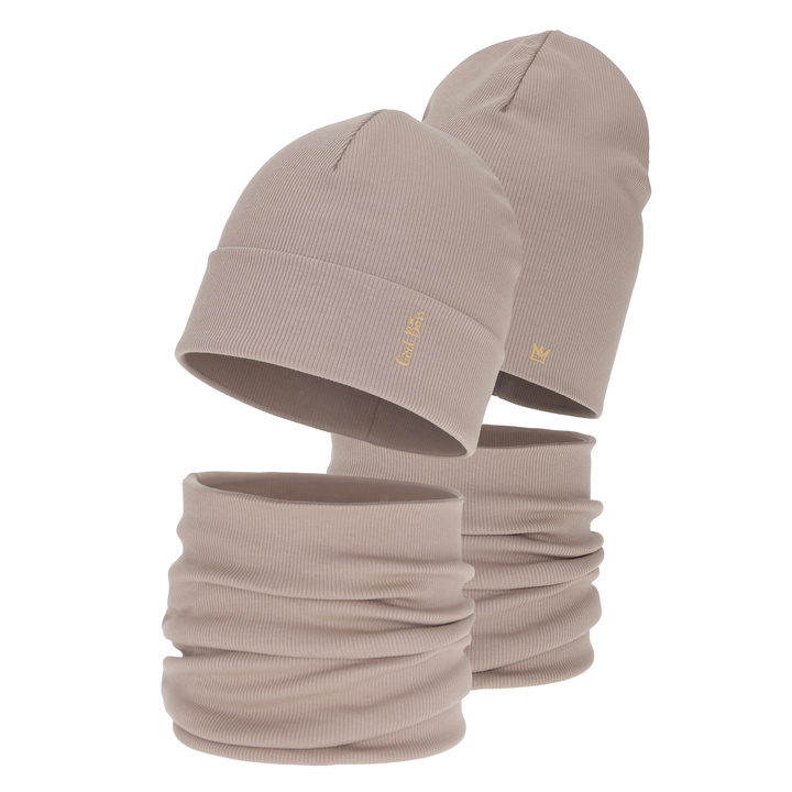 Herbst und Frühlingsset Mädchen: Mütze und Schlauchschal, aus Baumwolle, beige, Carina