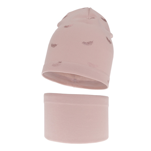 Herbst und Frühlingsset Mädchen baumwolle: Mütze und Schlauchschal Rosa Florena