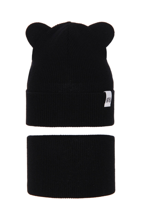 Herbst und Frühlingsset Mädchen: Mütze und Schlauchschal, mit Baumwolle, Schwarz Kajra