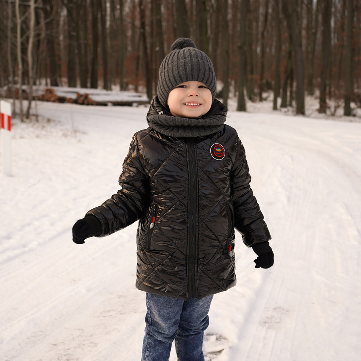 Winterset Jungen: Mütze und Schlauchschal mit Bommel Grau Wiliam