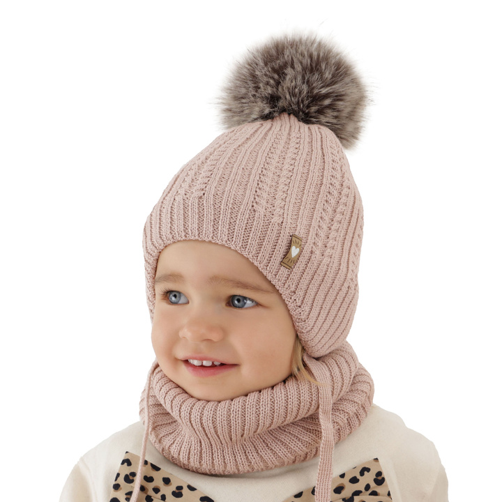 Winterset Mädchen: Mütze und Schlauchschal mit Merinowolle, Beige, Muanda