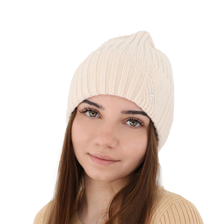 Wintermütze Damen 100% extrafeine Merinowolle Beige Ariga