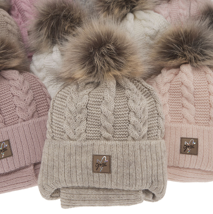 Winterset für Mädchen: Mütze und Schlauchschal mit Bommel in Rosa Finess