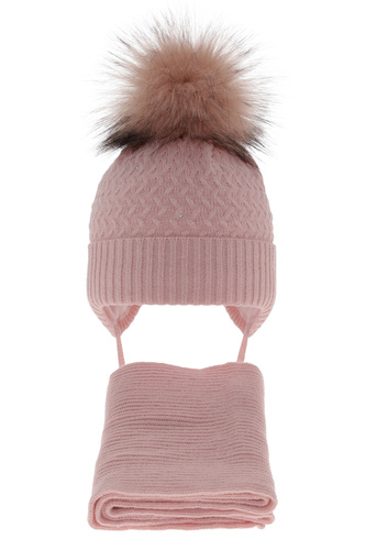 Winterset für Mädchen: Mütze und Schal mit Bommel in Rosa Zelta