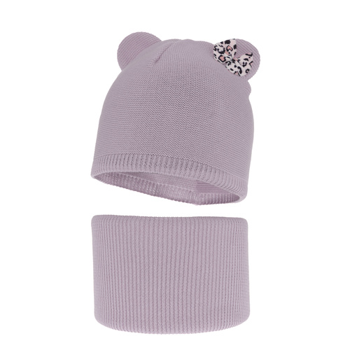 Herbst und Frühlingsset Mädchen: Mütze und Schlauchschal, mit Baumwolle, Violett Nicolette