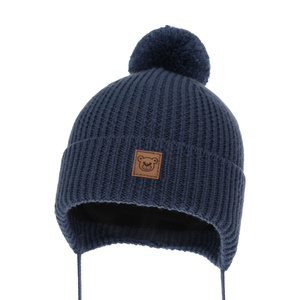 Wintermütze Jungen 100% extrafeine Merinowolle, gefüttert mit Wollfleece Navy Blau Tacco
