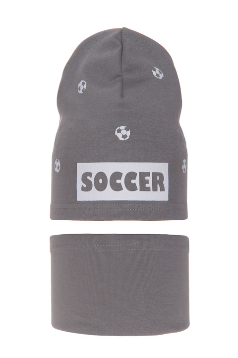 Herbst und Frühlingsset Jungen: Mütze und Schlauchschal Grau Soccer