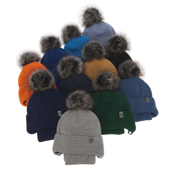 Winterset für Jungen: Mütze und Schlauchschal mit Bommel in Navy Blau Honed